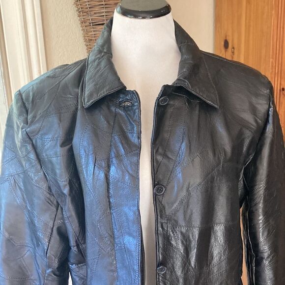 Wilda New York USA Genuine Black Leather Fully Lined Coat Women’s Size Large New - Picture 2 of 15